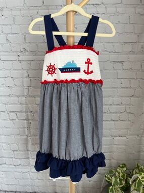 Marie Nicole Nautical Navy Smocked Dress
